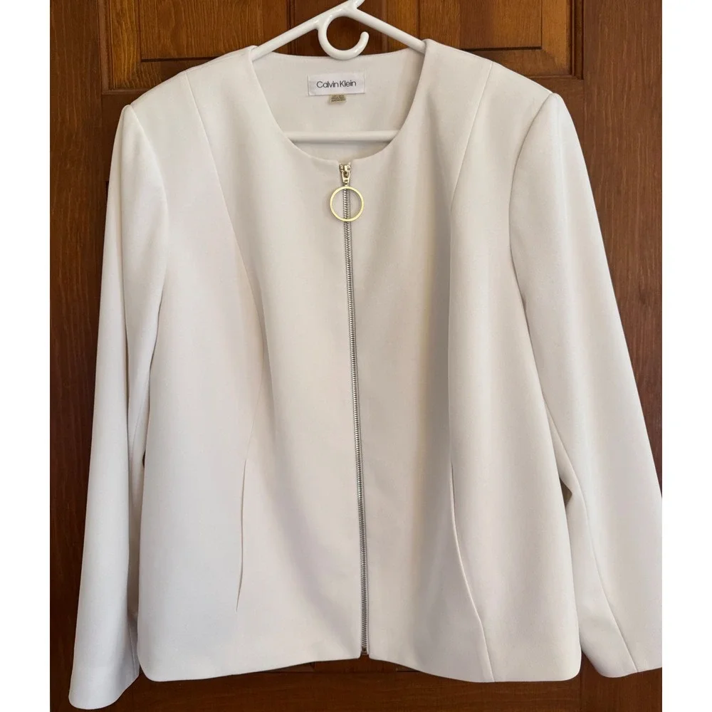 Calvin Klein Zip-Up Suit Separate Jacket‎ Womens Size 20W White Business Casual